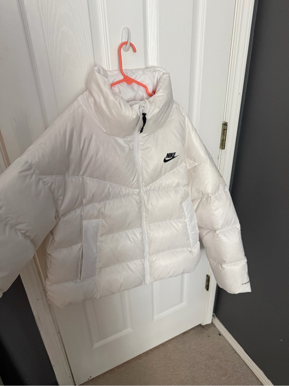 Nike White Quilted Puffer Jacket with Black Logo